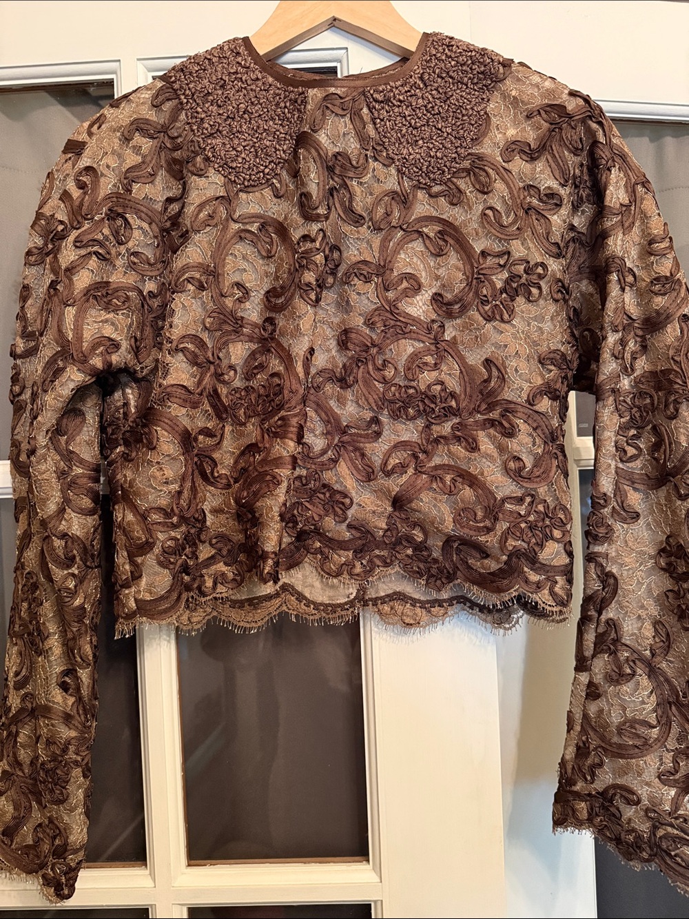 Geoffrey Beene Brown Lace Couture Top